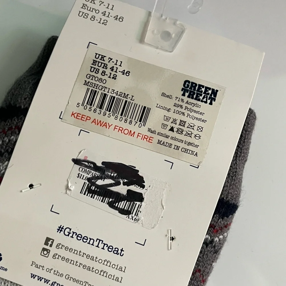 Green Treat • NWT Super Soft Gray Reindeer Pattern Men's Slipper Socks